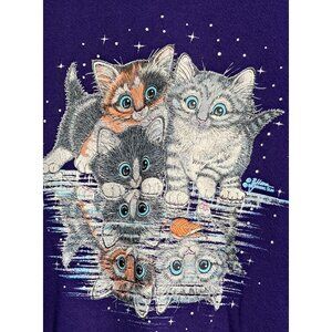 Vintage Cat Reflection Sweatshirt by Morning Sun Womens Size L Large Purple 80s